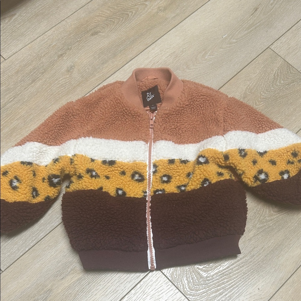 Art Class Brown, White, and Yellow Patterned Puffer Jacket